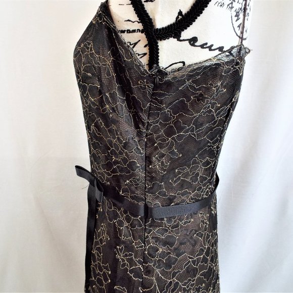 Laundry by Shelli Segal Black Lace w/ Brown Underlay Spaghetti Strap Dress Sz 10 - Picture 3 of 9